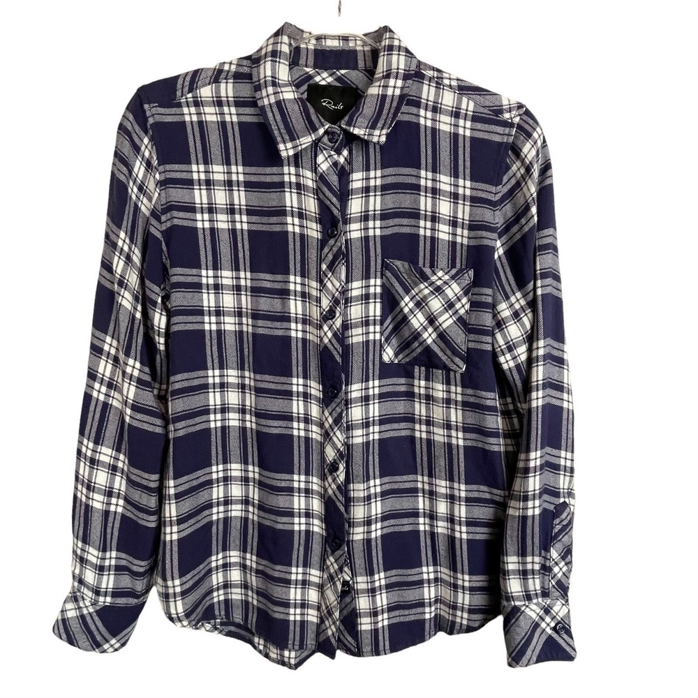 Rails Hunter Plaid Button Down Shirt Womens Small Navy White Preppy Rayon
